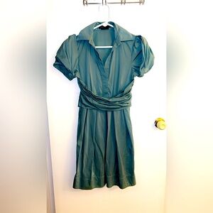 BCBGMAXAZRIA Dress Teal Size XS EUC short sleeve blue green puff sleeve vintage